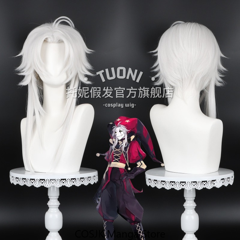 Synthetic Wigs - アニメかわいいピエロコスショートウィッグティーズヘアクラウンヘアピークシルバーホワイト高温シルクコスプロップロールプレイング