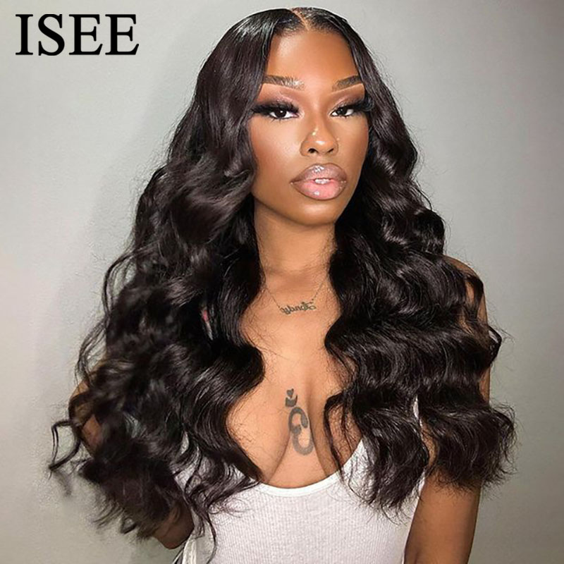 Glueless Wear And Go Human Hair Wig - Isee-女性のための海の波のかつら、帽子とgo、接着剤なしのボディウェーブ、人間の髪の毛のかつら、事前に摘み取られたレースの前、6x4