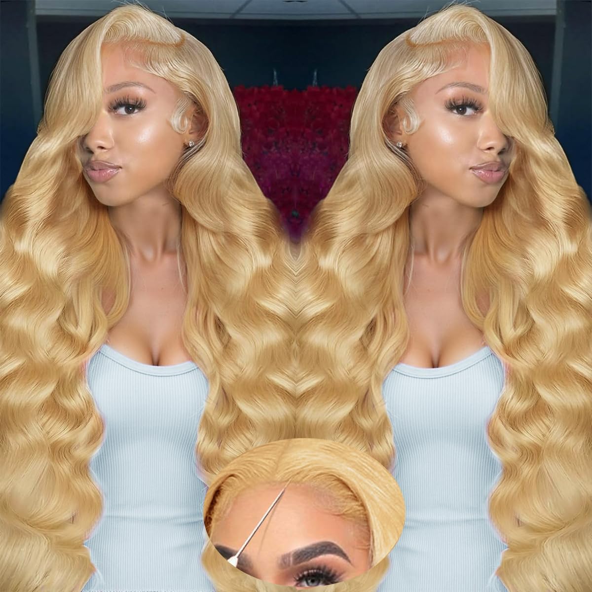 613 Blonde Body Wave Lace Front Wig - 613ブロンド人毛ウィッグ ボディウェーブ # 613ブロンド 200%密度 40インチ