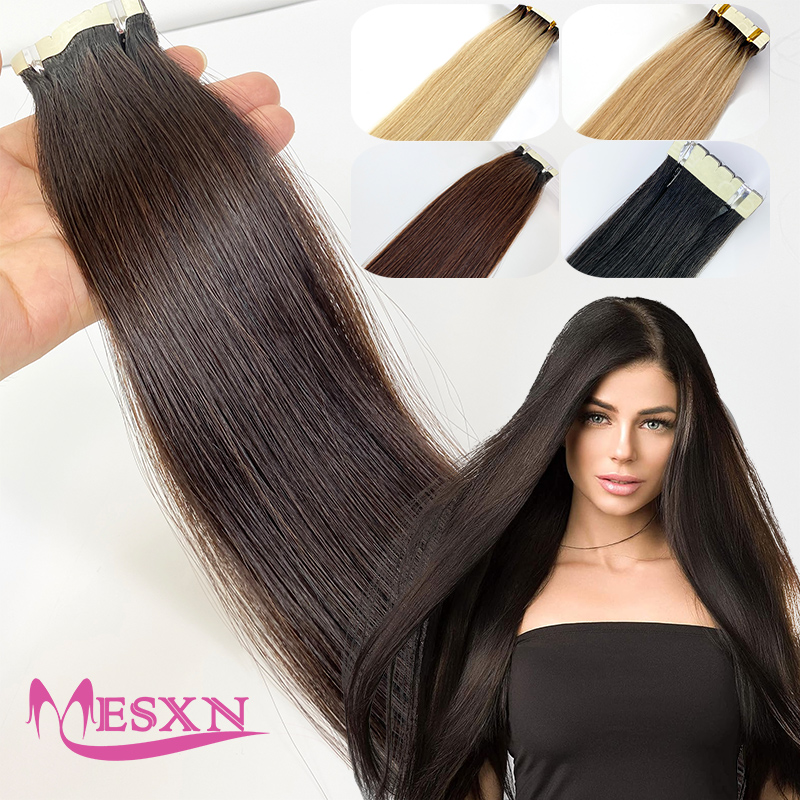 Invisible Tape In Extensions Real Hair - ミニストレートナチュラルヘアエクステンション,サロン用の目に見えないテープ,本物のナチュラルヘアエクステンション,黒,茶色,金髪,16〜24インチ