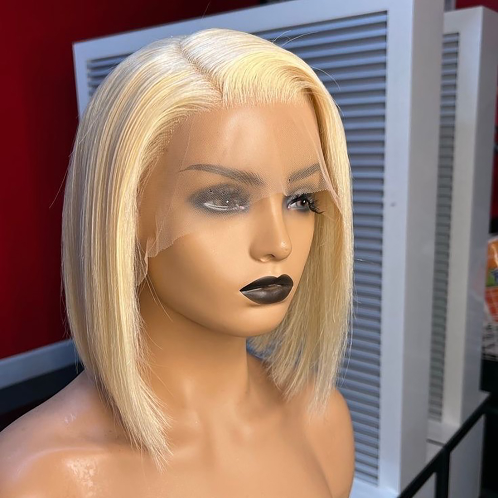 Pre Parted 13X4 Lace Front Bob Wig - 613ブロンドストレート13x4レースフロントボブウィッグプレプラッキング済みブラジリアンストレートショートボブウィッグ透明レースフロント人毛ウィッグ