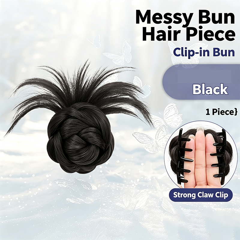 Claw Clip Messy Bun Hair Piece - ふわふわで尖ったメッシーバンヘアピース、しっかり固定できるクリップ付き、合成繊維製、軽量フェイクヘアバンエクステンション、簡単に装着できるアップヘア