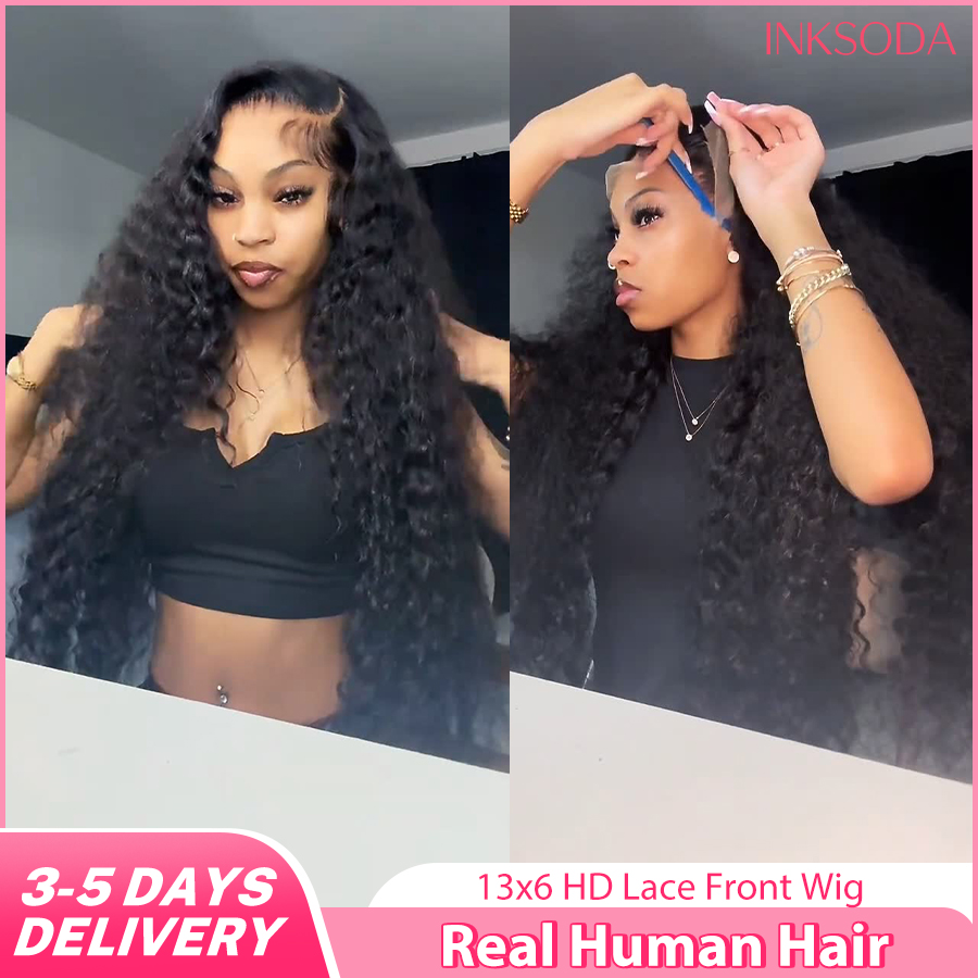 Human Hair Wigs - ディープウェーブ人毛ウィッグ 13x6 HDレースフロントウィッグ カールレースフロントウィッグ 40インチ 220密度