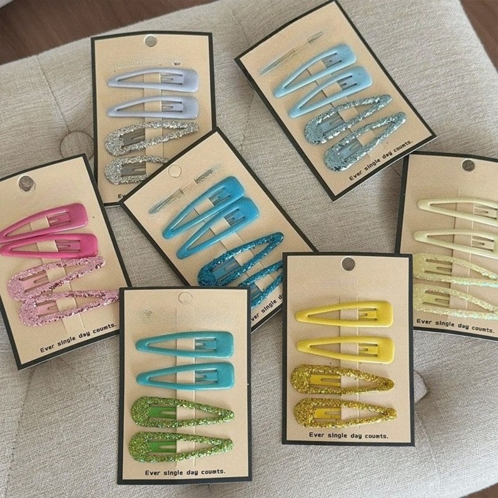 Hair Clips - 韓国風水滴バレッタ明るいピンクのヘアクリップ女の子子供用前髪サイドヘアピン