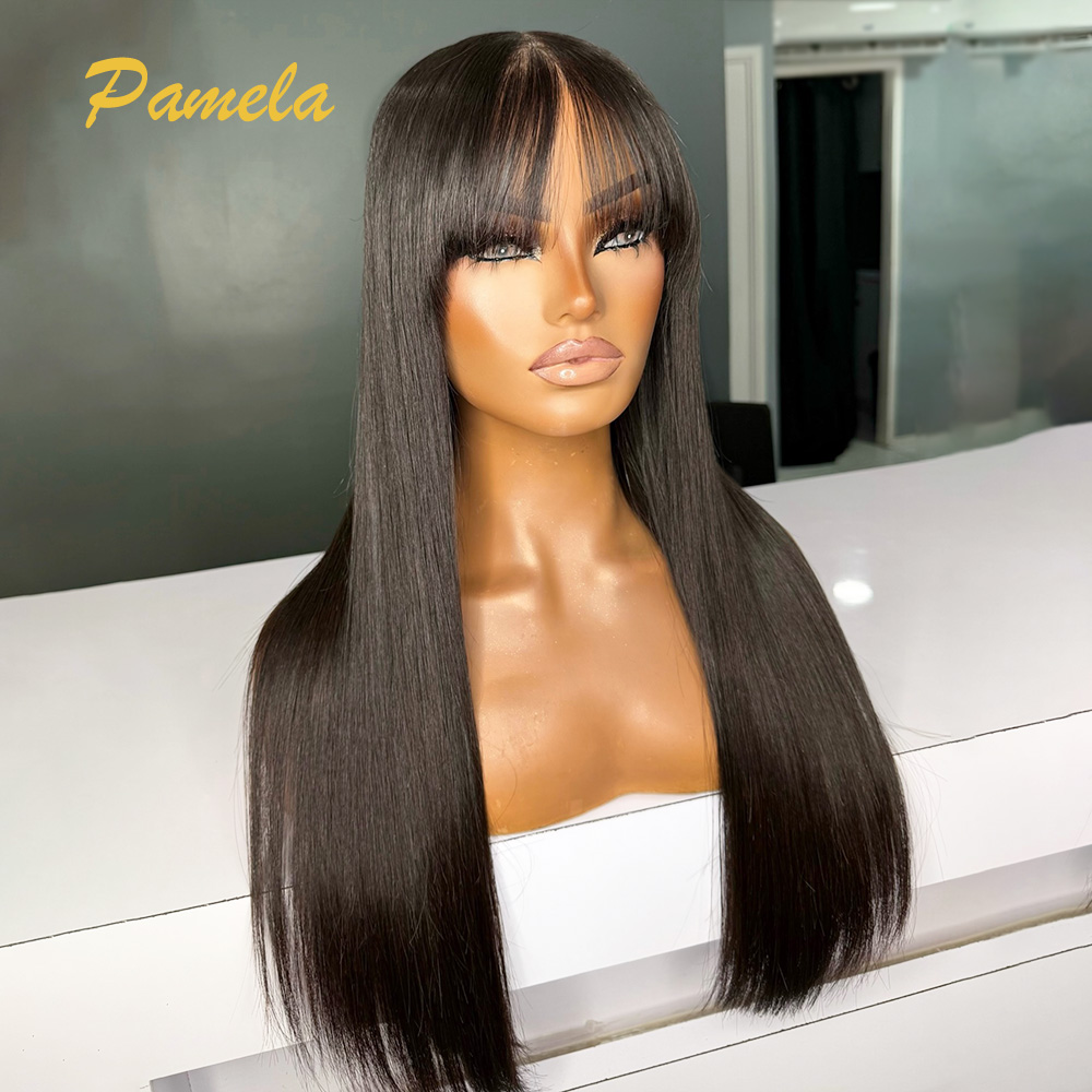 Human Hair Wigs - ブラジル産プレカットボーンストレート人毛ウィッグ、前髪付き360レースフロントウィッグ、人毛プレプラッキング済みウィッグ（女性用）