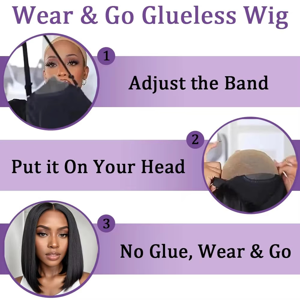 接着剤不要の人毛ウィッグ、プレプラッキング済み、装着簡単、5 - Human Hair Wigs のレビューと価格