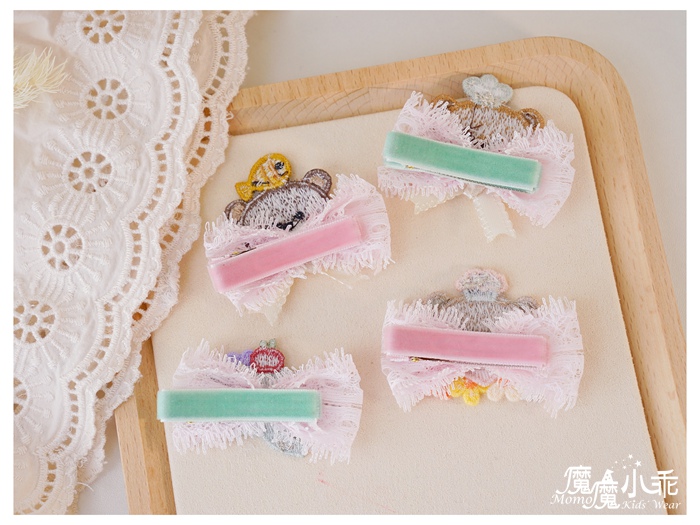 スイートピンクのレースリボンキッズヘアクリップ、クマとゾウの - Hair Clips のレビューと価格
