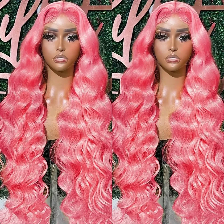13x4ボディウェーブライトピンクレースフロントウィッグブラ - Human Hair Wigs のレビューと価格