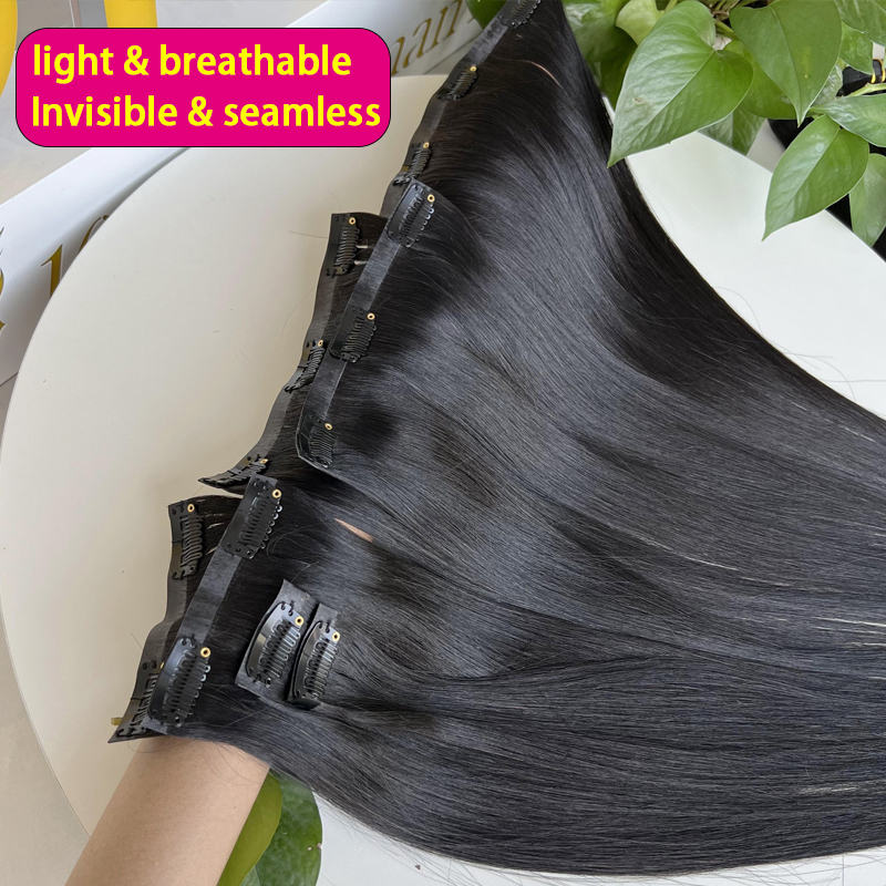 7ピース シームレスPUクリップ式人毛エクステ テープ式クリ - Seamless Clip In Hair Extensions Human Hair のレビューと価格