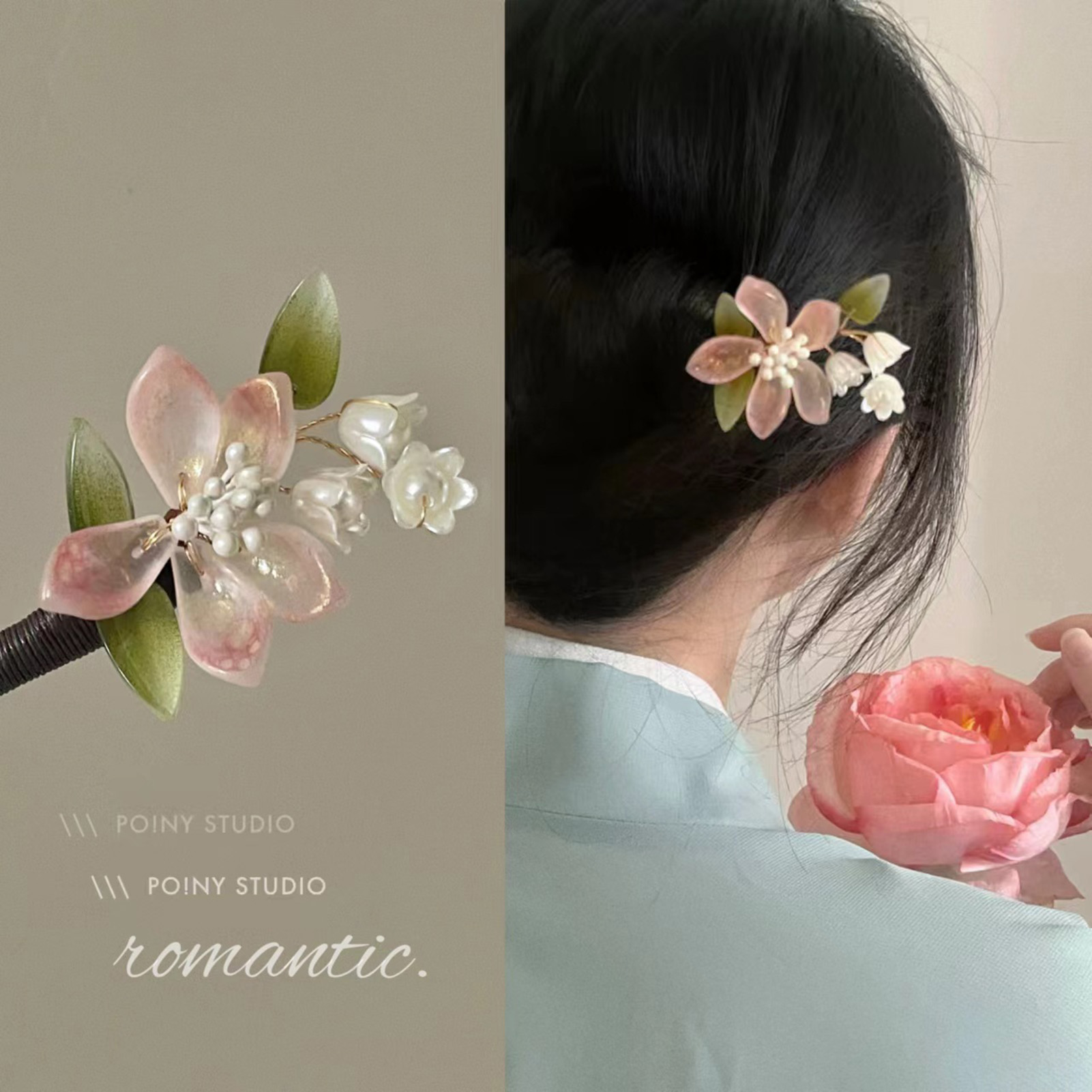 中国風の花のタッセルヘアピンヴィンテージ木製花柄パールヘアス - Hair Bundles のレビューと価格