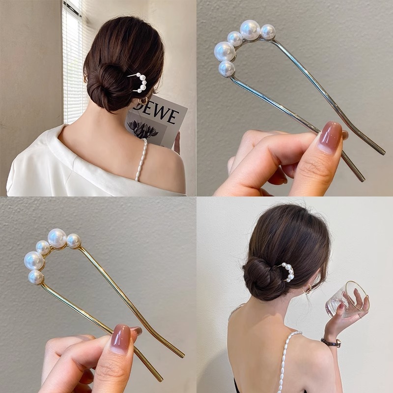 新しいメタルヴィンテージU字型ヘアピンパールヘアスティックロ - Hair Bundles のレビューと価格