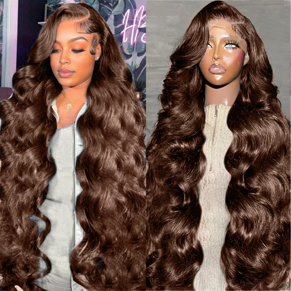 チョコレート # 4ボディウェーブウィッグ 220%密度 レ - Hd Lace Frontal Wig Human Hair Pre Plucked のレビューと価格