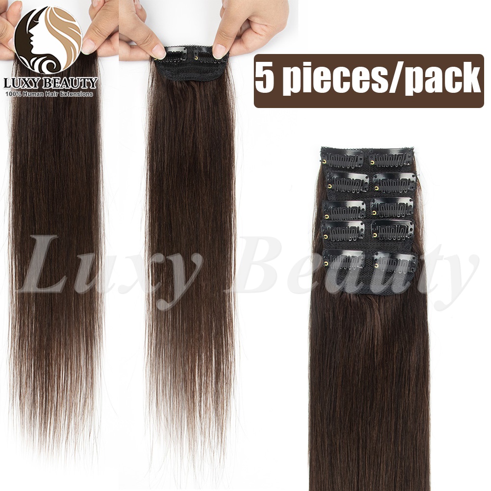 5ピース ショートクリップインヘアエクステンション 本物の人 - Seamless Clip In Hair Extensions Human Hair のレビューと価格