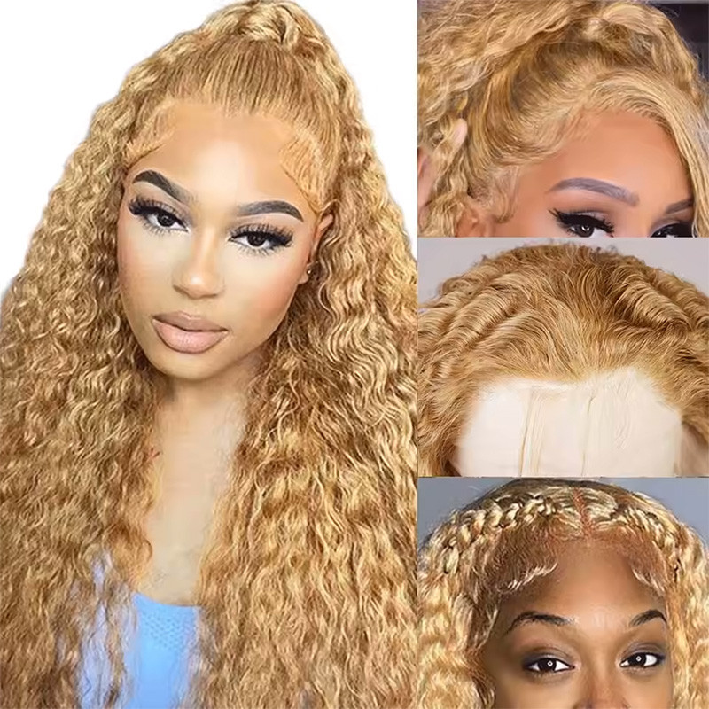 ハニーブロンドディープウェーブウィッグ人毛13x6 HD透明 - Human Hair Wigs のレビューと価格
