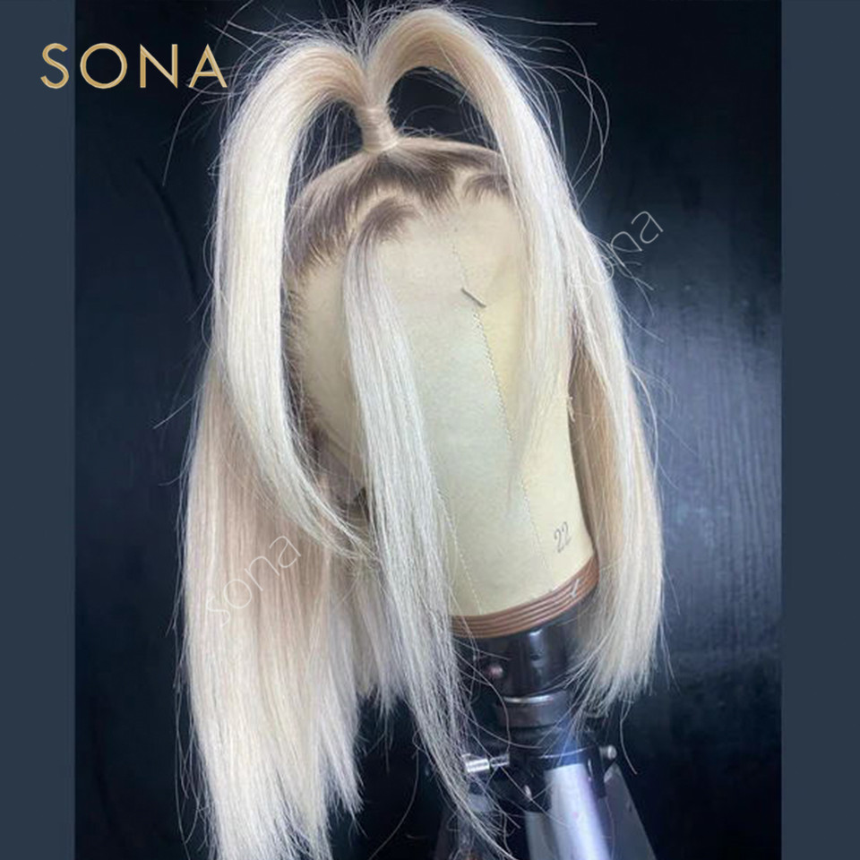ボブレースフロントウィッグショートストレートプラチナカラー, - Glueless Wear And Go Human Hair Wig のレビューと価格