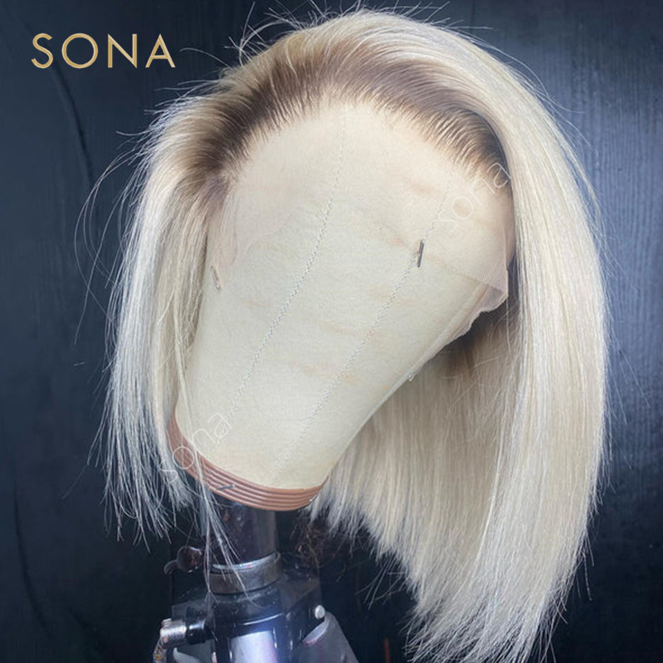 ボブレースフロントウィッグショートストレートプラチナカラー, - Glueless Wear And Go Human Hair Wig のレビューと価格