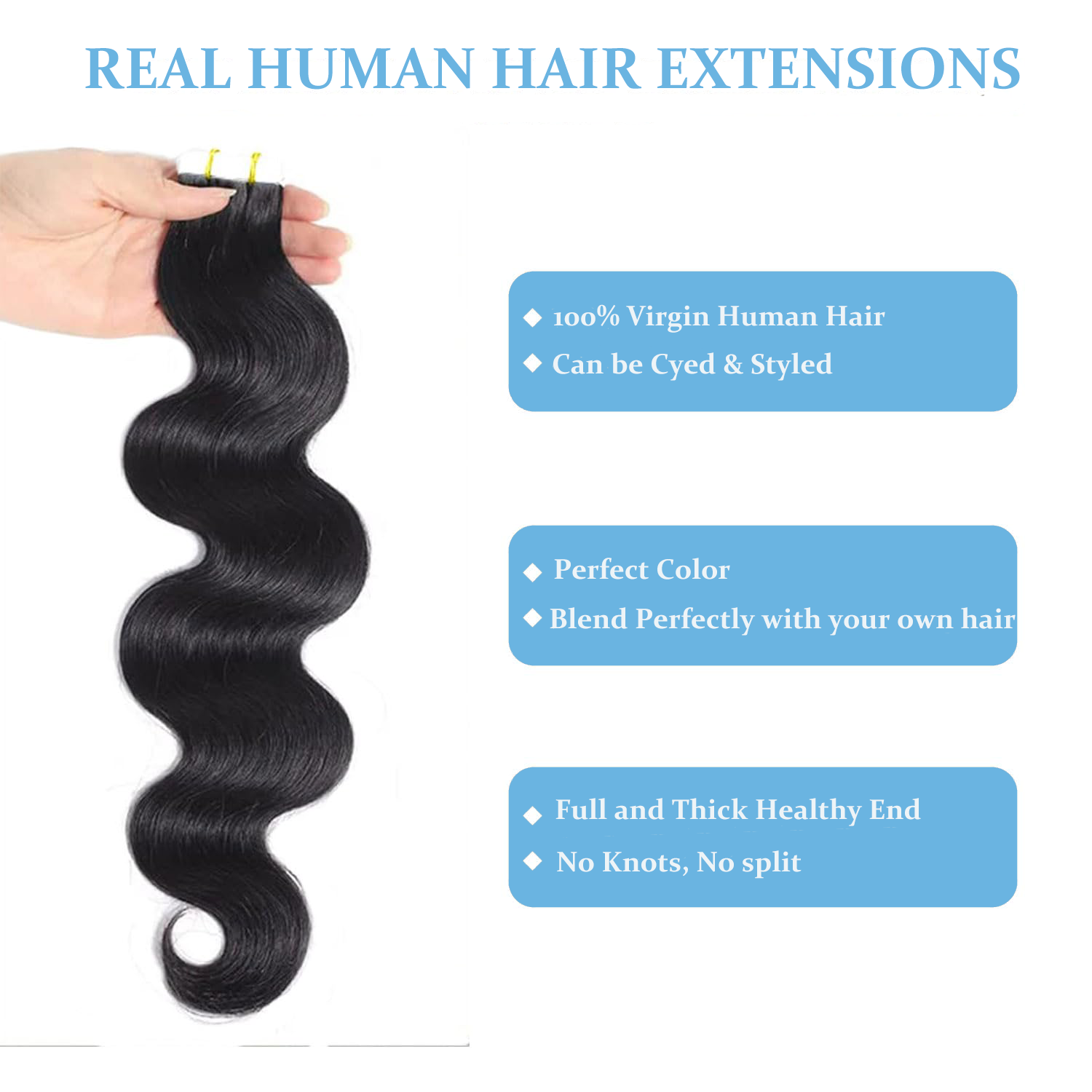 ボディウェーブ インビジブルテープ式ヘアエクステ 100%人 - Invisible Tape In Extensions Real Hair のレビューと価格
