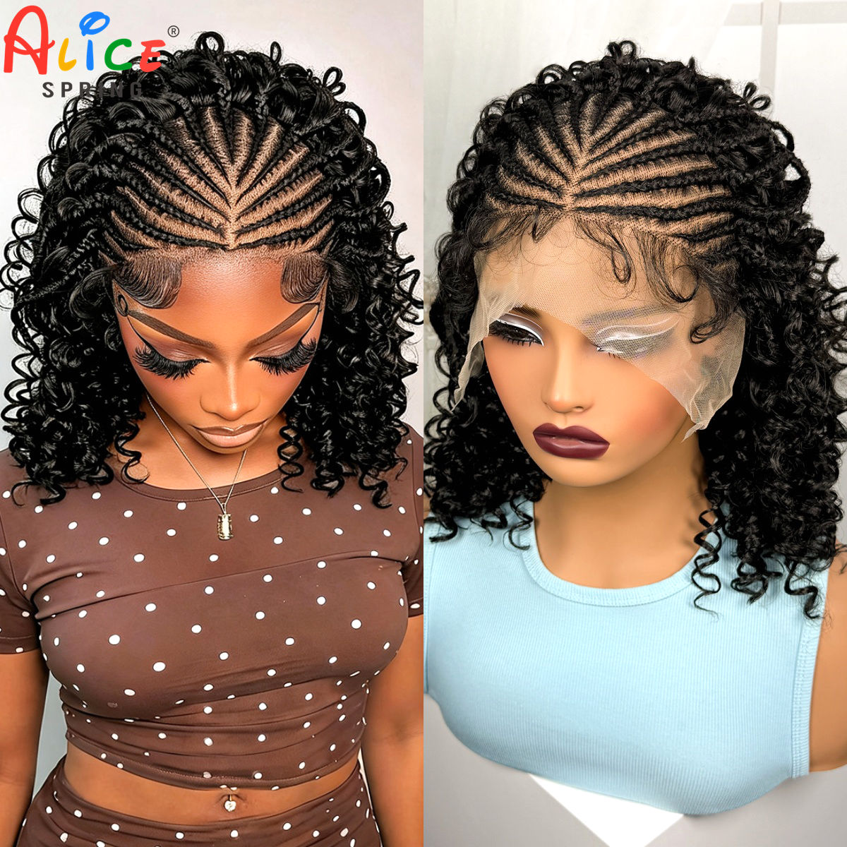16インチ ナチュラルコーンロウブレイドウィッグ 合成繊維  - Synthetic Braided Wigs For Black Women のレビューと価格