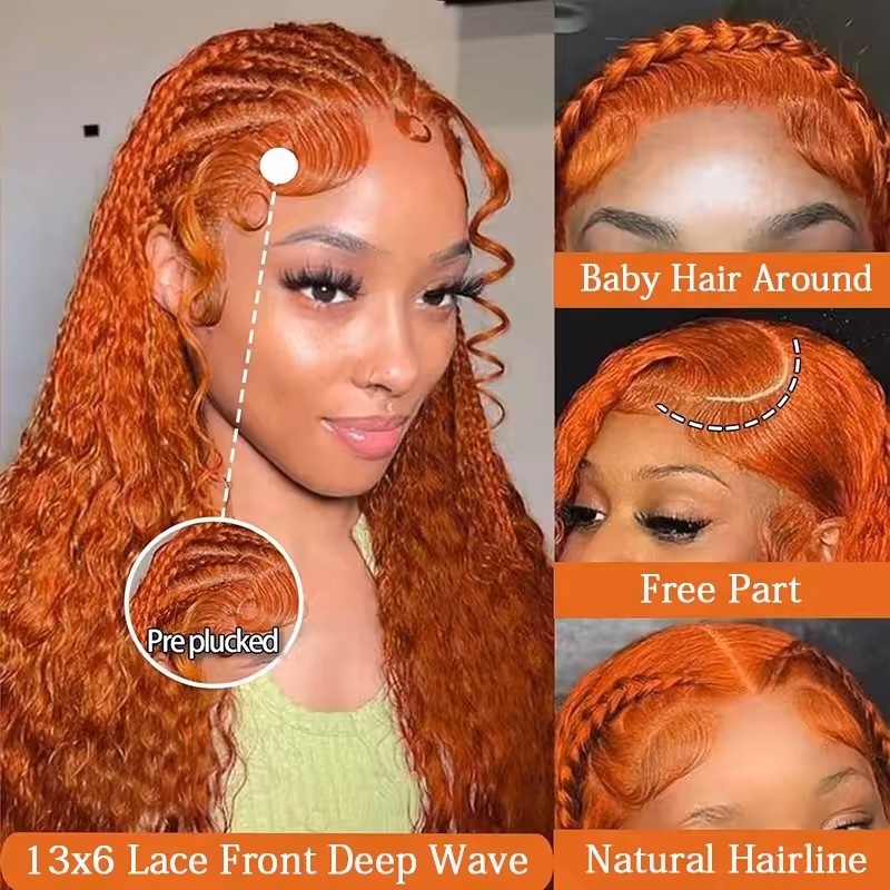 220%濃度ジンジャーオレンジウォーターウェーブ # 350 - Human Hair Wigs のレビューと価格