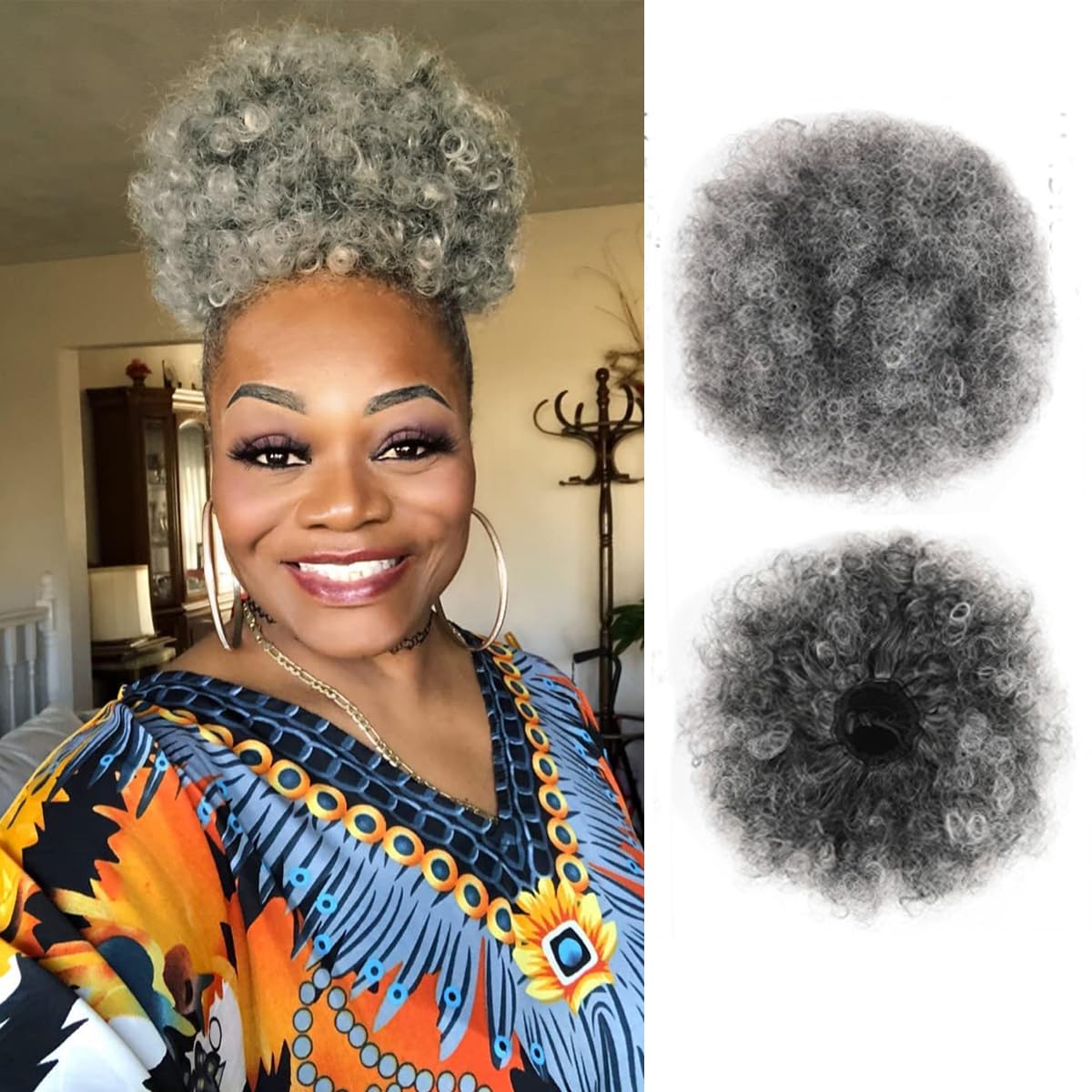 アフロパフドローストリングポニーテール、ショートシンセティッ - Drawstring Afro Curly Puff Ponytail のレビューと価格