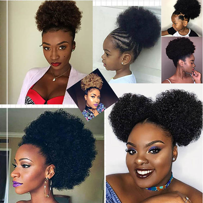 大型アフロパフポニーテールエクステンションクリップ巾着ポニー - Drawstring Afro Curly Puff Ponytail のレビューと価格