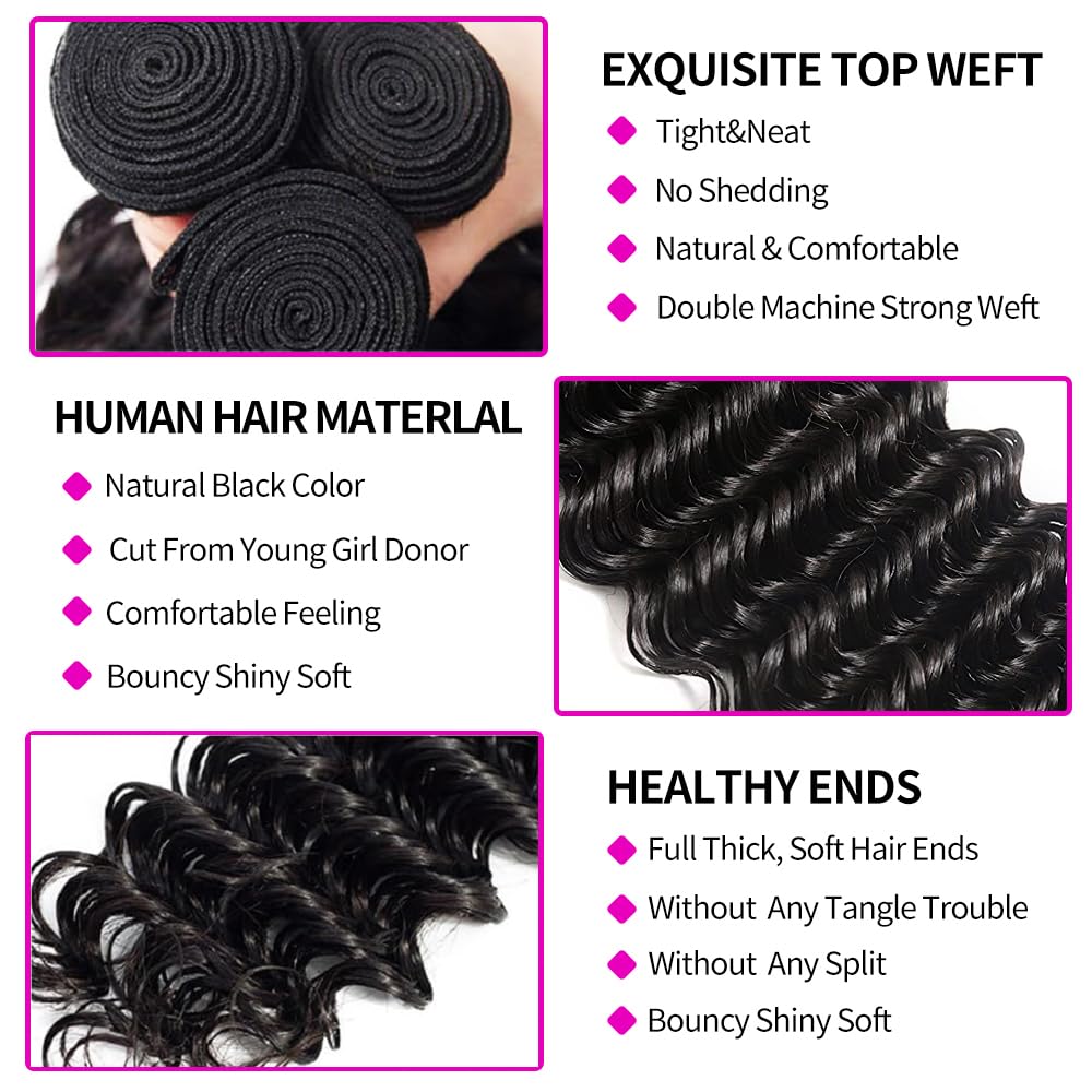 人毛束とクロージャー付きディープウェーブブラジリアンバージン - Deep Wave 3 Bundles With Closure のレビューと価格