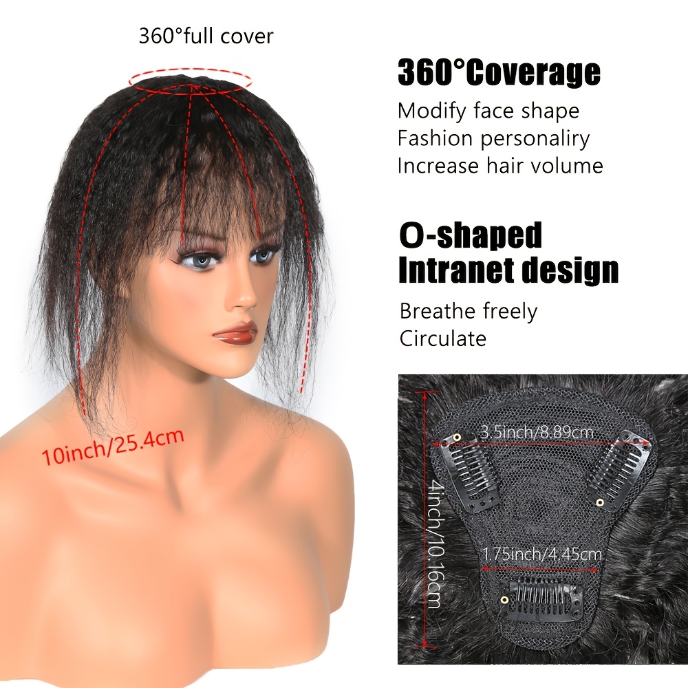 前髪付きキンキーストレートヘアピース、目に見えないクリップ式 - Hair Clips のレビューと価格