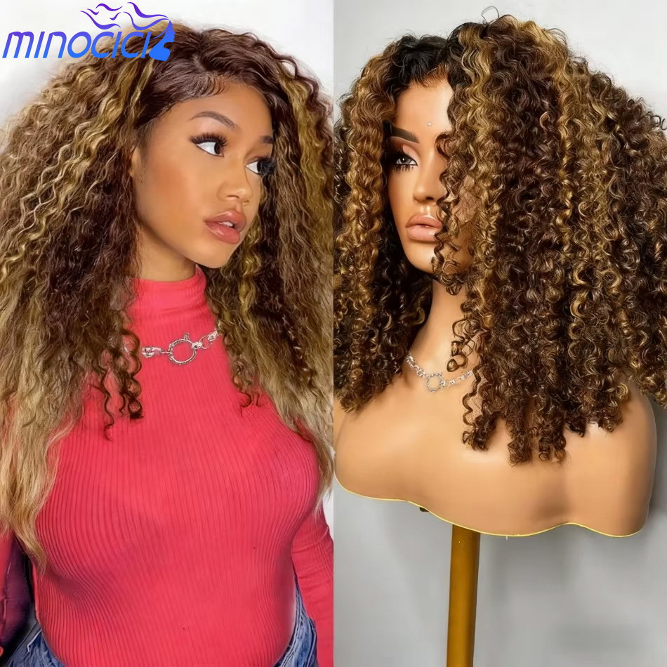 カーリーショートボブウィッグ人毛グルーレスハイライト4/27 - Glueless Wear And Go Human Hair Wig のレビューと価格