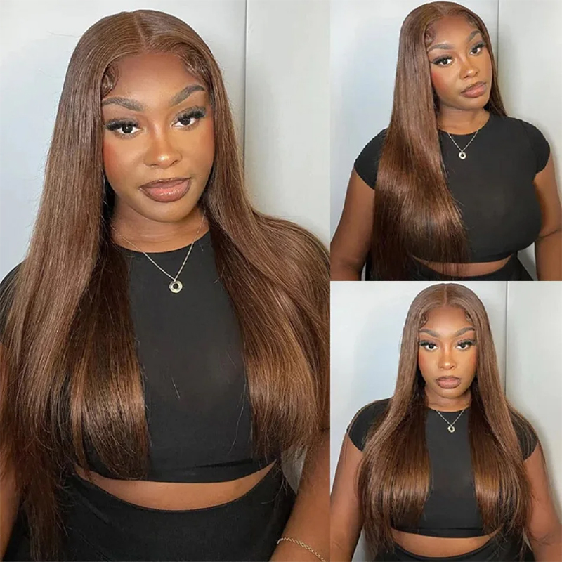220%高密度34インチチョコレートブラウンボーンストレート - Human Hair Wigs のレビューと価格