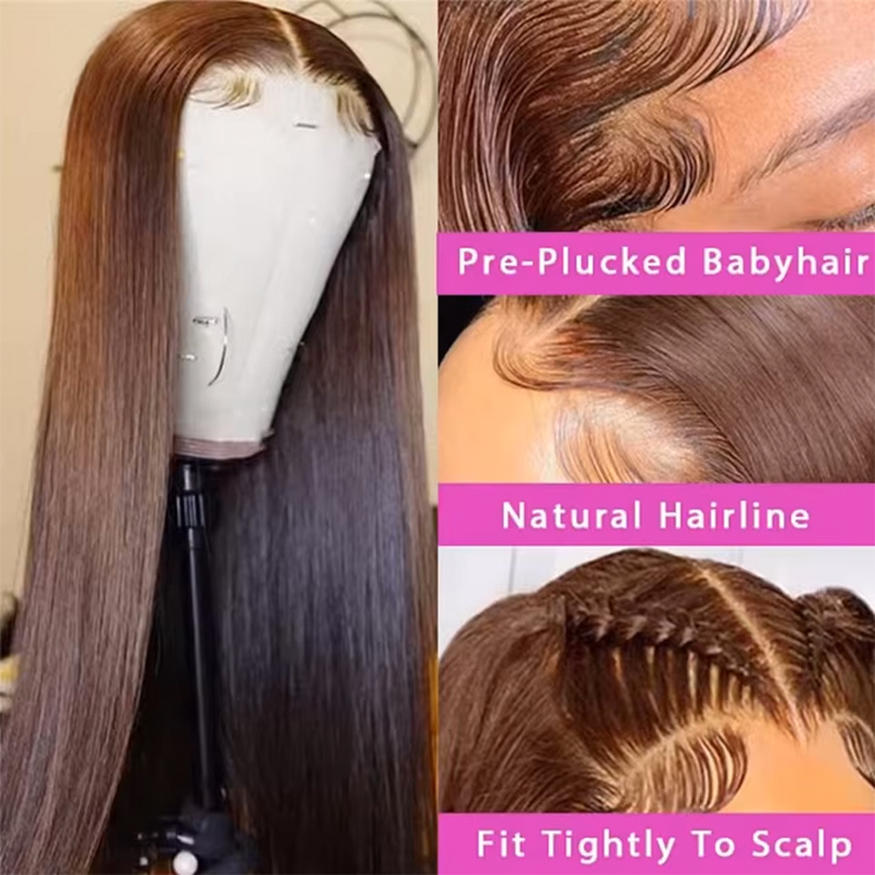 220%高密度34インチチョコレートブラウンボーンストレート - Human Hair Wigs のレビューと価格