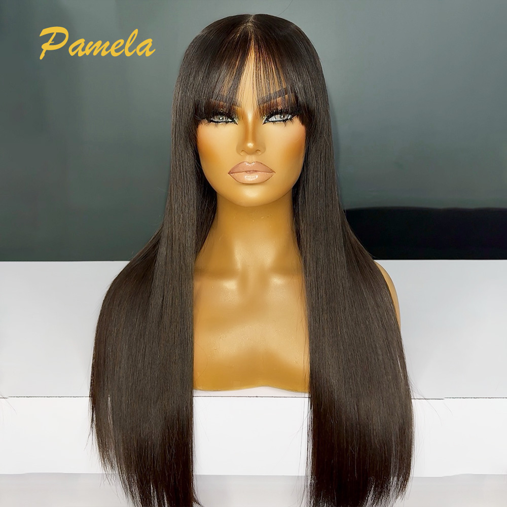 ブラジル産プレカットボーンストレート人毛ウィッグ、前髪付き3 - Human Hair Wigs のレビューと価格