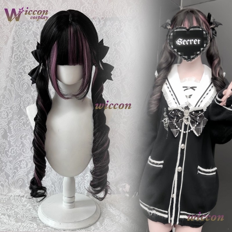 コミック ‌ 黒ウィッグ ピンク付き コスプレウィッグ 前髪 - Human Hair Wigs のレビューと価格